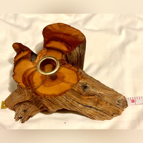 Vintage 70s Mid Century Candle Holder Raw Edge Wood Mountain Cabin Candleholder - Picture 9 of 16
